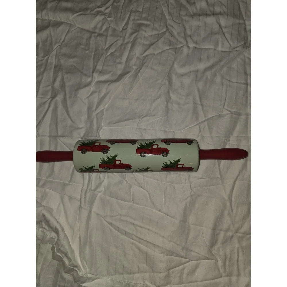 Red Truck Carrying A Christmas Tree Rolling Pin. Can Be‎ Used Year Round Or Used